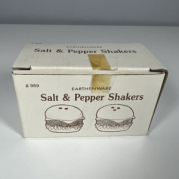 Vintage Earthenware Hamburger Salt And Pepper Shaker Set Hand Painted Taiwan - Picture 6 of 7